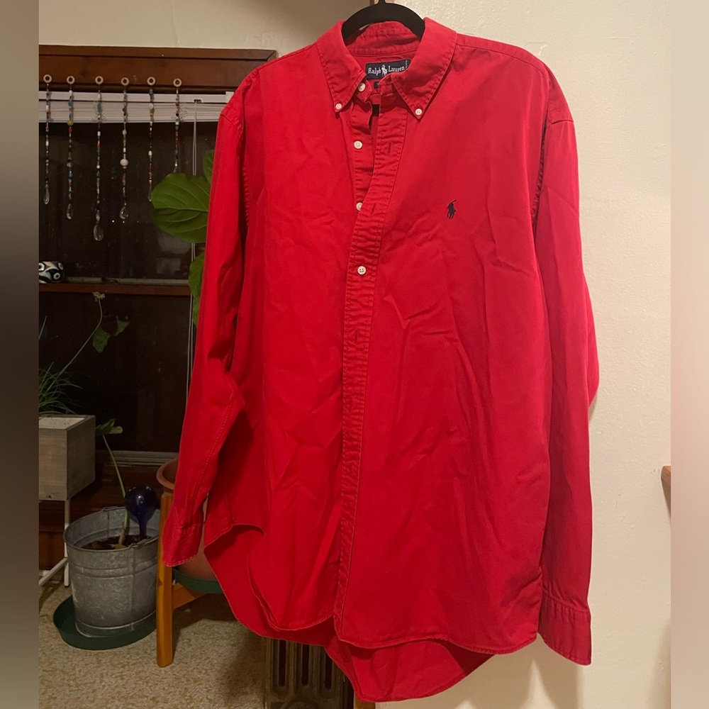 Red Ralph Lauren 100% Cotton Button Down Shirt